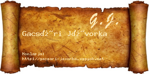 Gacsári Jávorka névjegykártya